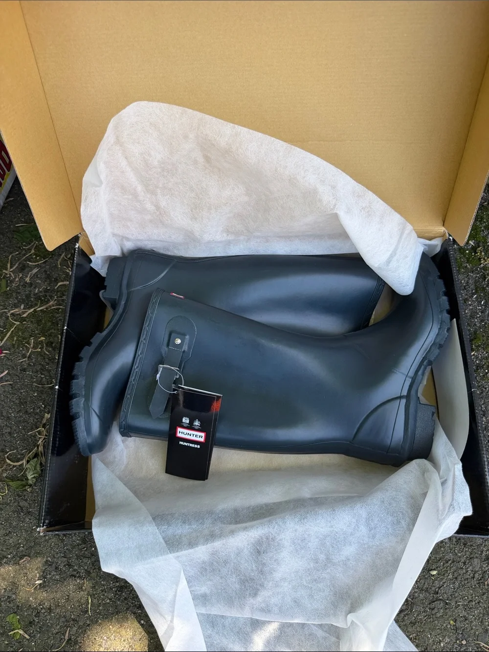Hunter Navy Boot with Red Logo Accent